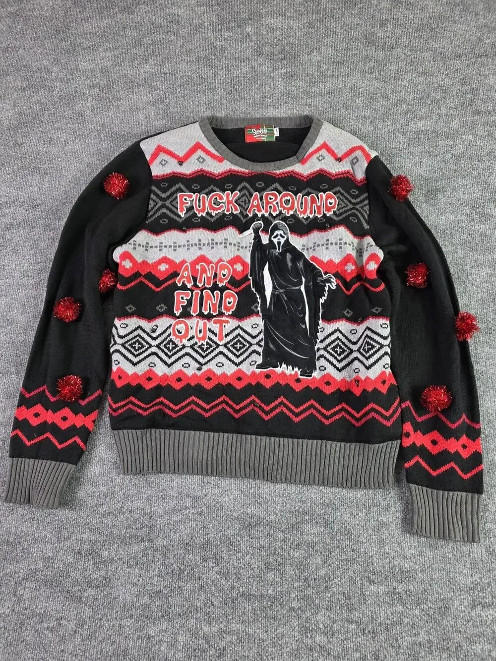Spencers Scream Ghostface FAFO Ugly Christmas Sweater Size XL Lights Up Find Out